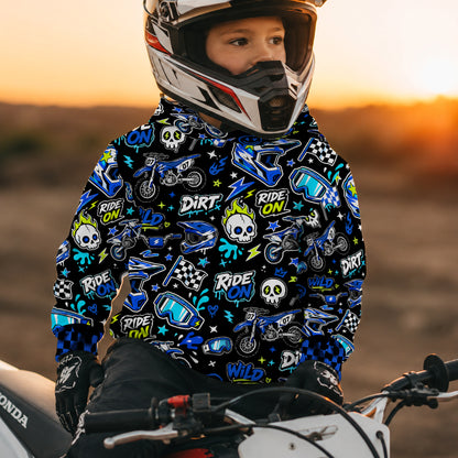Kids Team Yamaha Blue Dirt Bike Cotton Hoodie Personalized