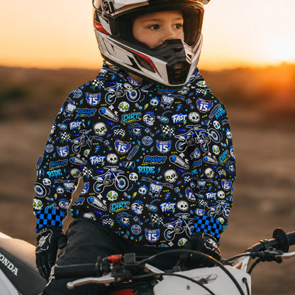 Kids Team Yamaha Blue Dirt Bike Cotton Hoodie Personalized