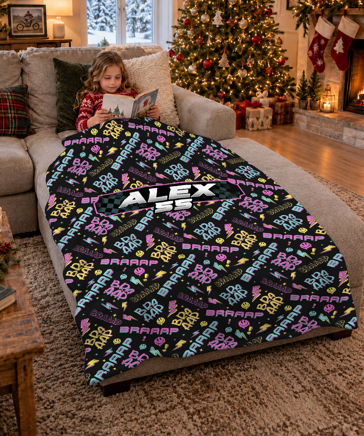 Personalized Neon Braaaap Graphic Dirt Bike Sherpa Blanket