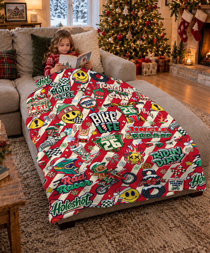 Personalized Vintage Dirt Bike Christmas Sherpa Blanket