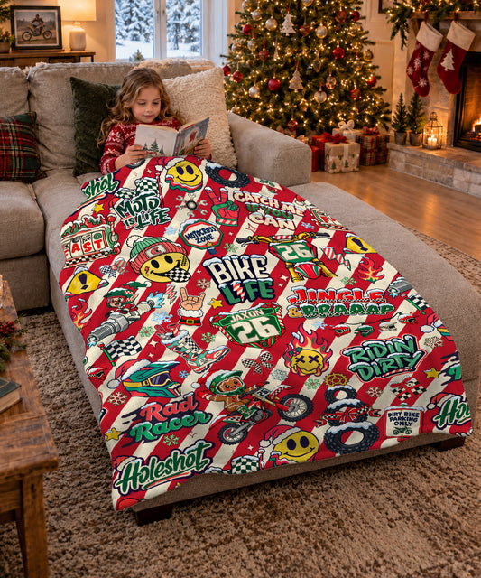 Personalized Vintage Dirt Bike Christmas Sherpa Blanket