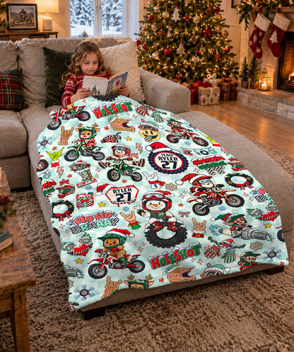 Personalized Vintage Dirt Bike Christmas Sherpa Blanket