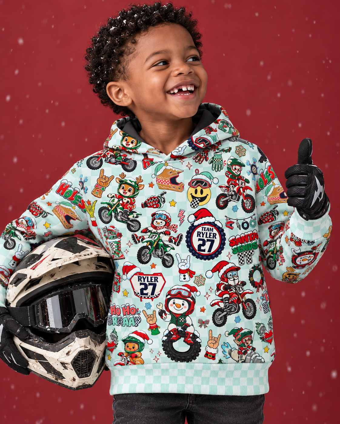 Personalized Vintage Dirt Bike Christmas Hoodie