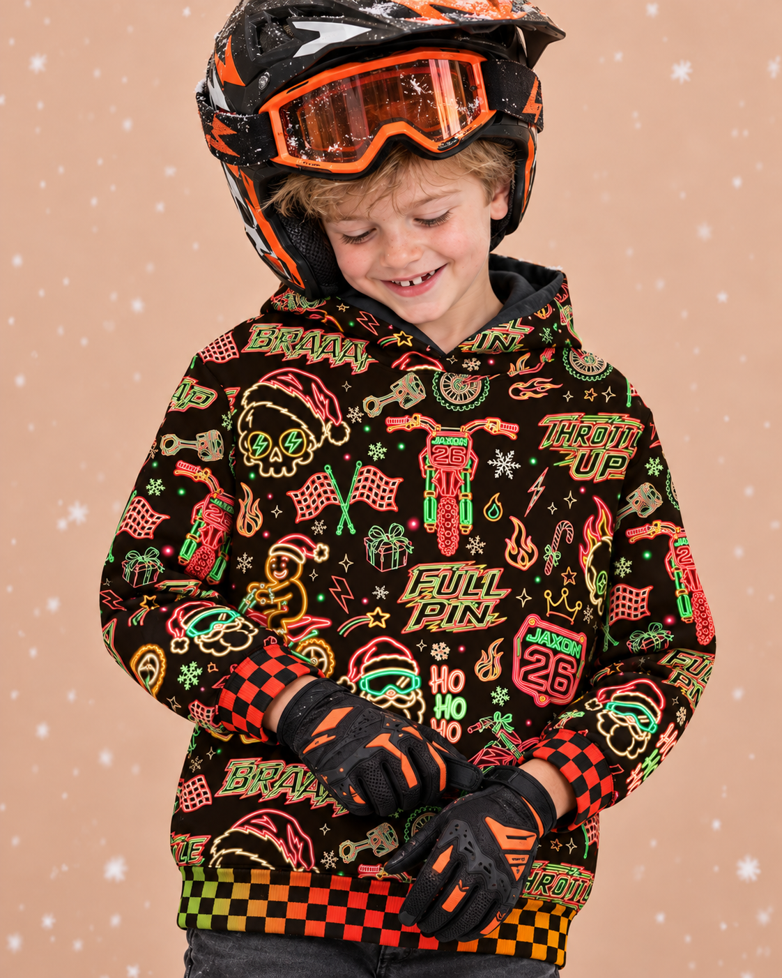 Personalized Neon Dirt Bike Christmas Hoodie