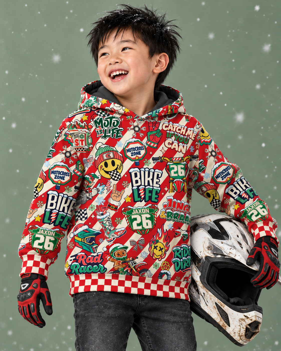 Personalized Vintage Dirt Bike Christmas Hoodie