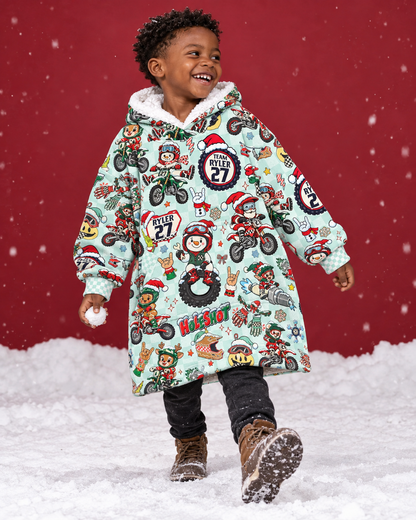 Personalized Vintage Dirt Bike Christmas Snug Hoodie-Fleece