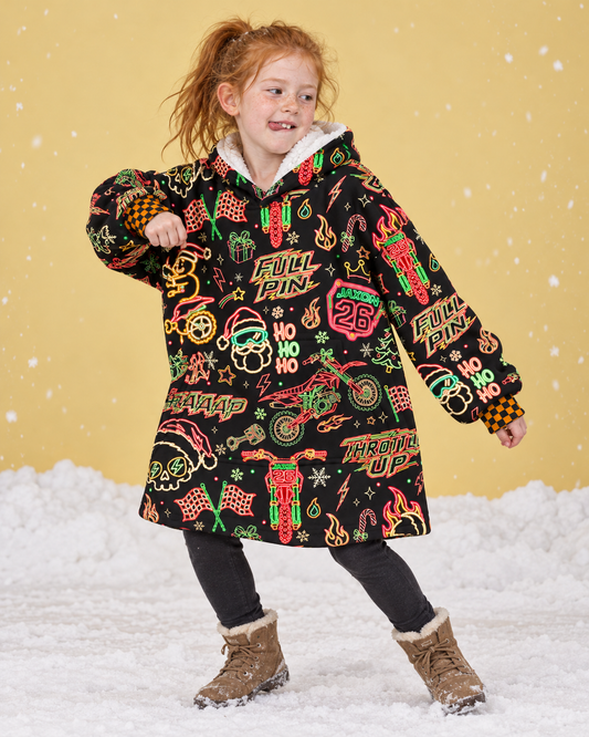 Personalized Neon Dirt Bike Christmas Snug Hoodie-Fleece