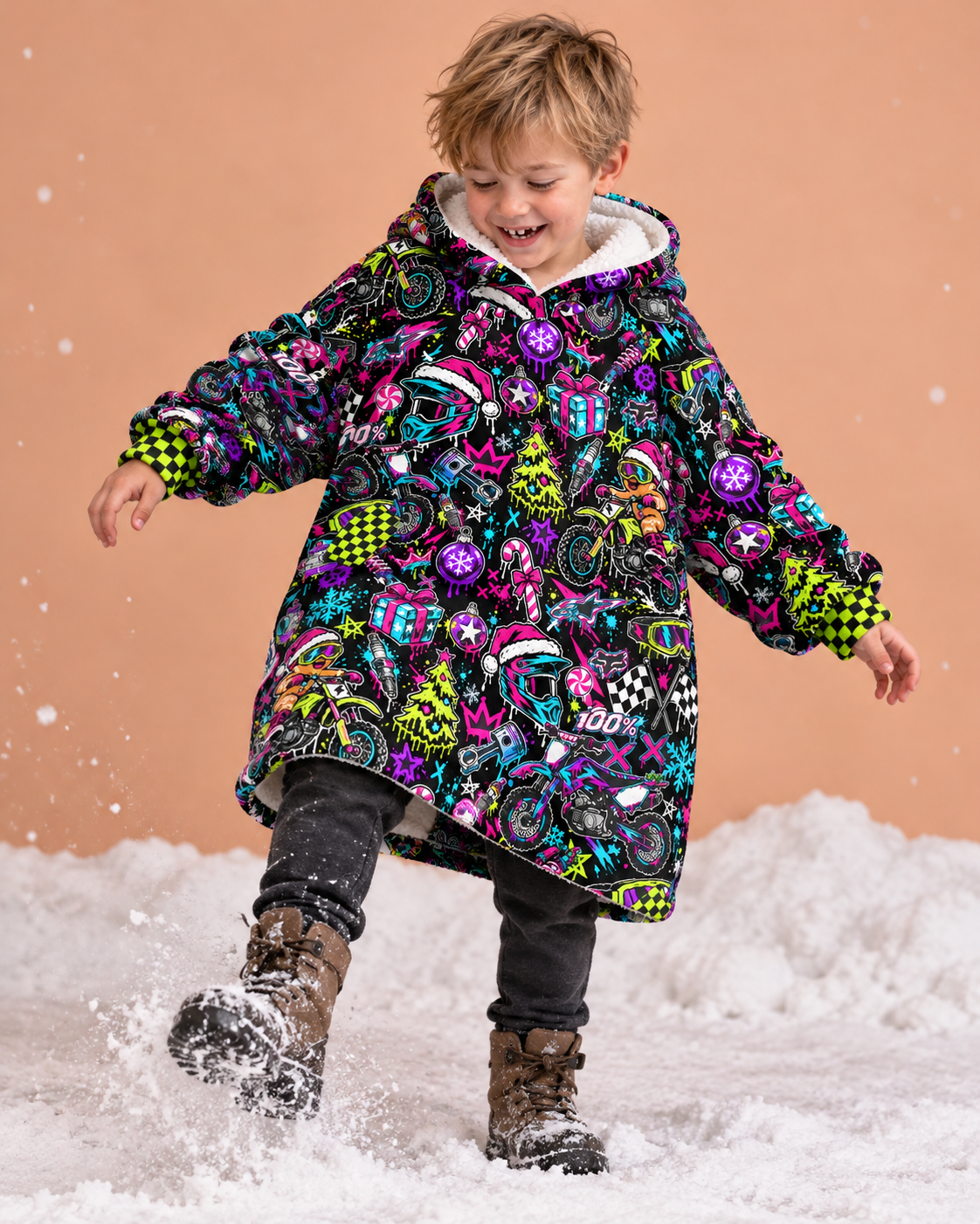 Neon Dirt Bike Christmas Snug Hoodie-Fleece