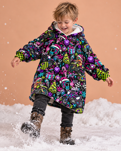 Neon Dirt Bike Christmas Snug Hoodie-Fleece